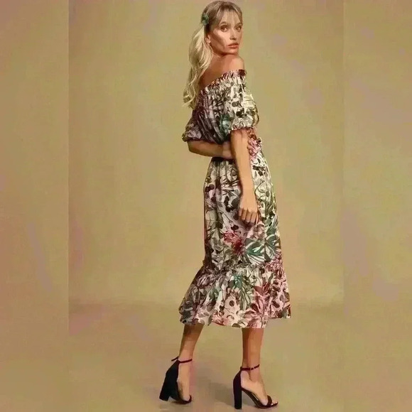 Lulu's She's the One Beige Floral Print Off-The-Shoulder Midi Dress size… - Picture 8 of 15